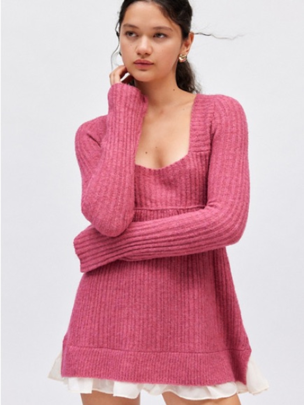 Kimchi Blue Dusty Rose Ribbed Scoop-Neck Sweater